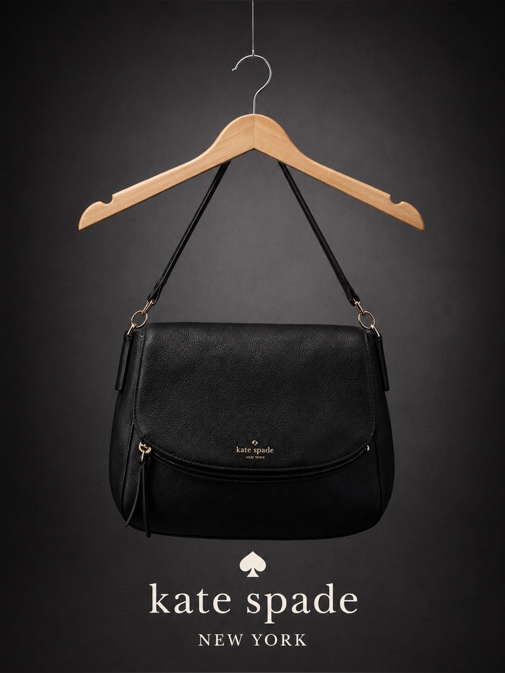 Kate Spade Jackson Black Leather Flap Shoulder Bag